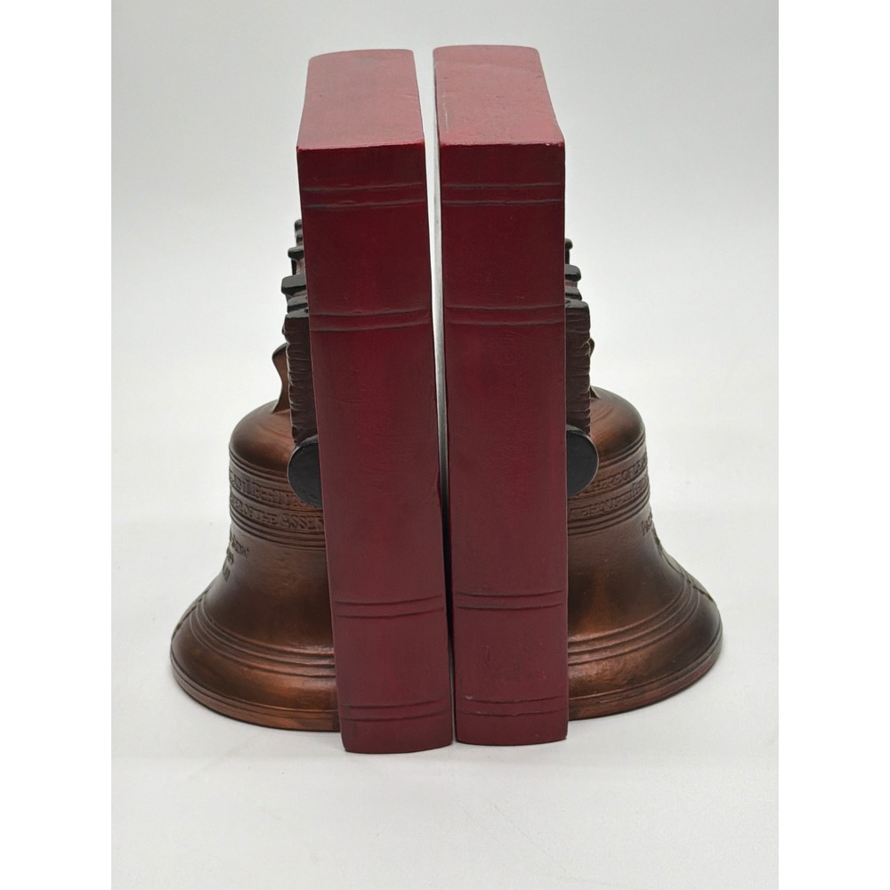 Vintage 1978 Liberty Bell Bookends Set Red Bronze Americana Library Decor DR 78